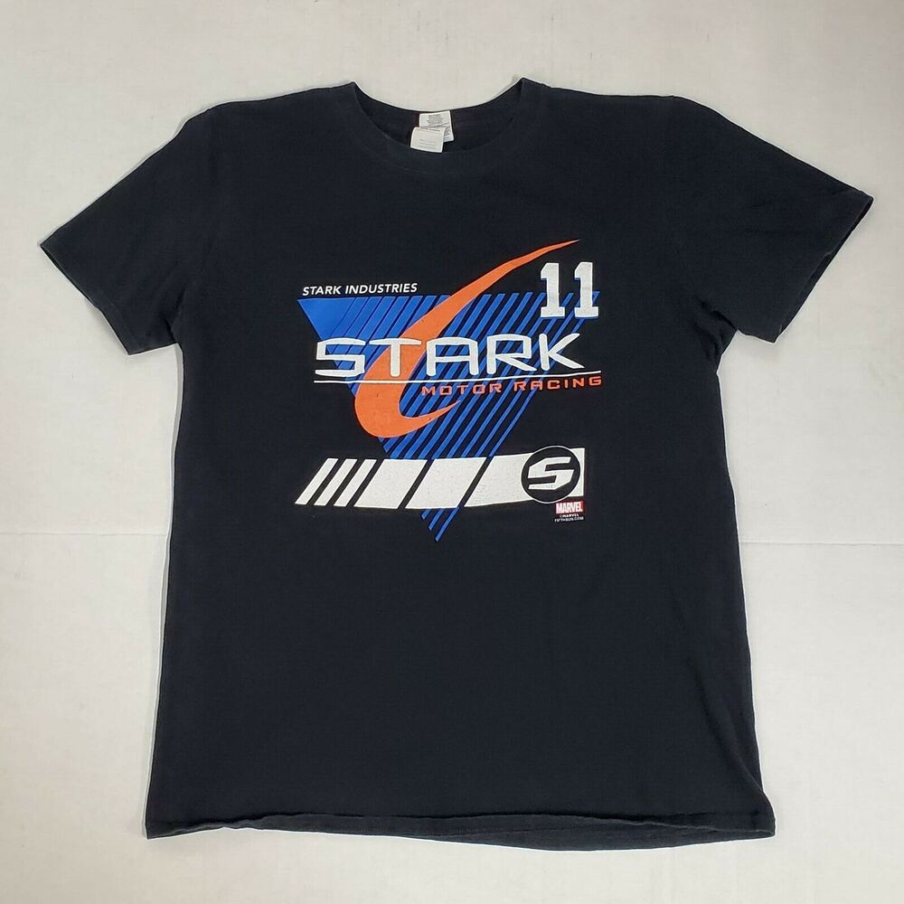 Tony Stark Motor Racing 11 Iron Man Marvel Mens M T-Shirt Gildan Black Comics